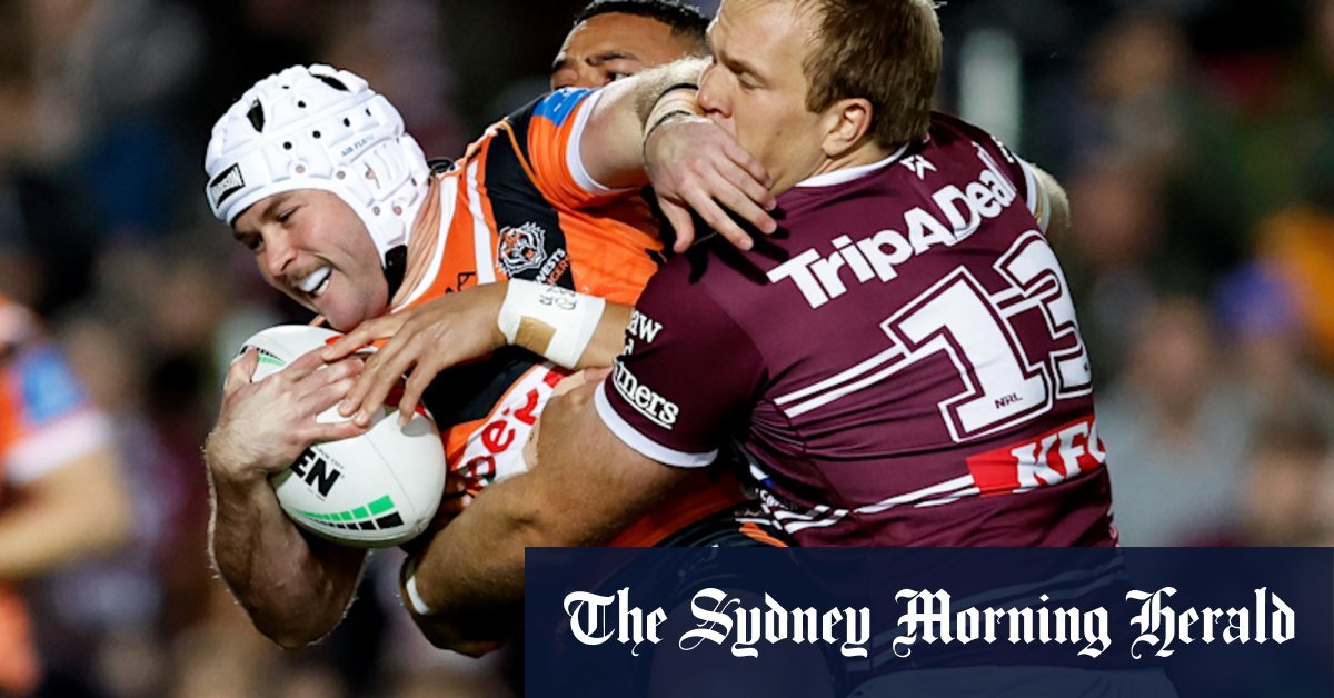 Wests Tigers' Fullback Heath Mason by confronting the prohibition of digging Harred Sutton